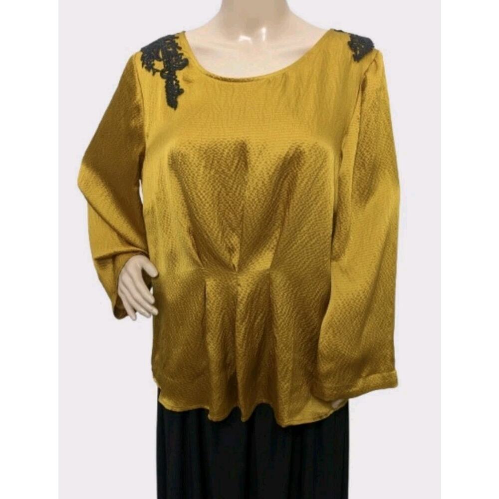 Soft Surroundings Silk Blouse Top Tunic Blouse L Large Lace Embellishments READ